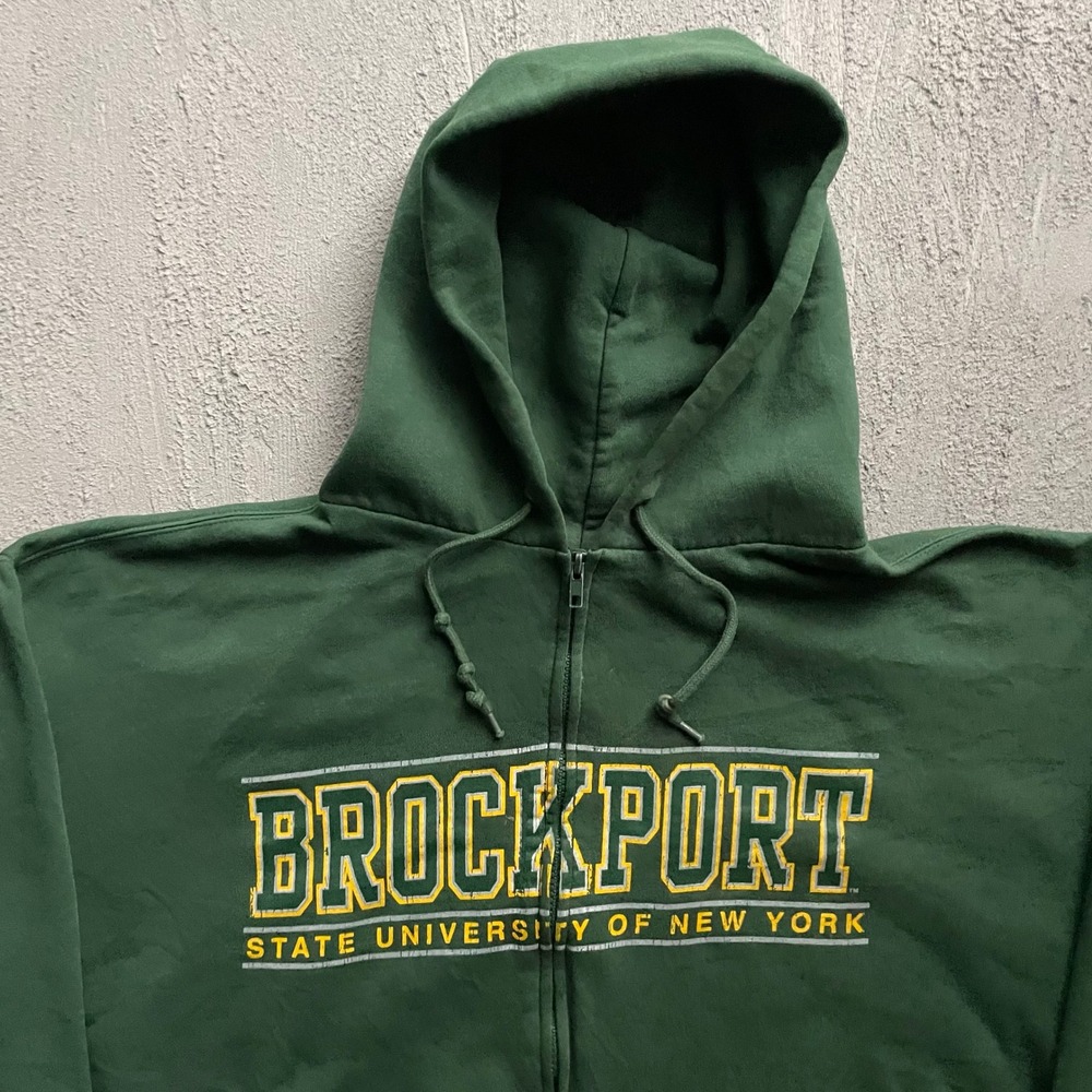 Vintage Brockport SUNY Full Zip Hoodie Mens XL Green 90s Jansport New York - Picture 2 of 8